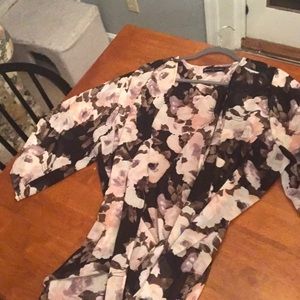 Black, long floral kimono